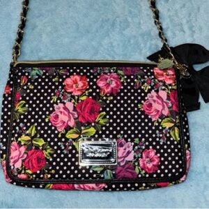 Betsey Johnson crossbody bag, polka dot and floral print